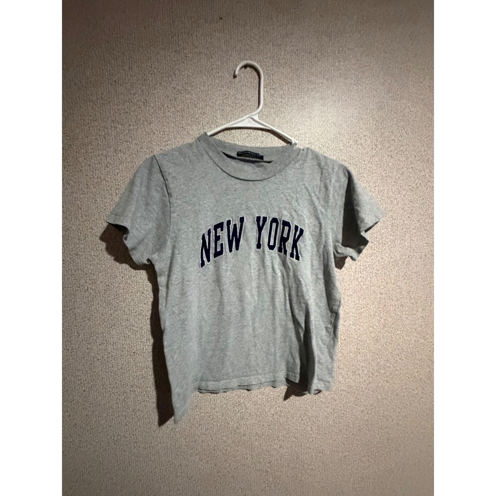 Brandy Melville New York Graphic Tee Heather Gray Cotton Short Sleeve Crop Top
